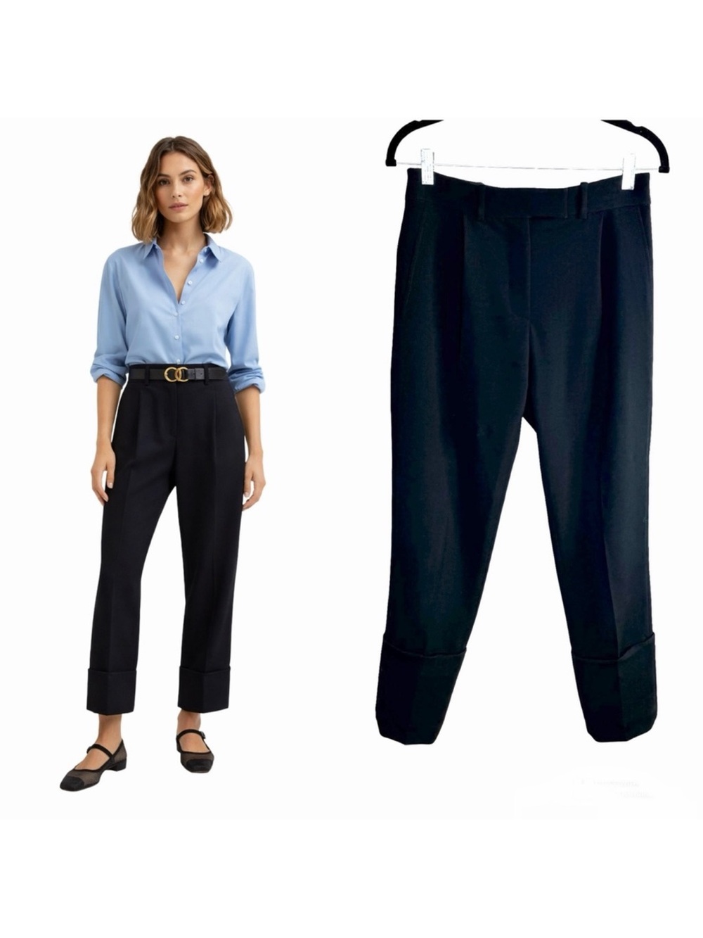 Victoria Beckham Cuffed Ankle Pants Size 4 Black High Waist Slim Straight